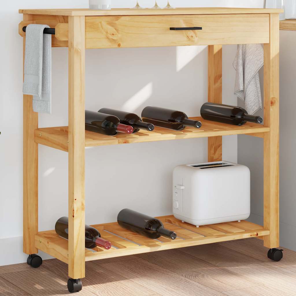 Carrito de cocina de 84x40x88,5 cm, madera maciza de pino.