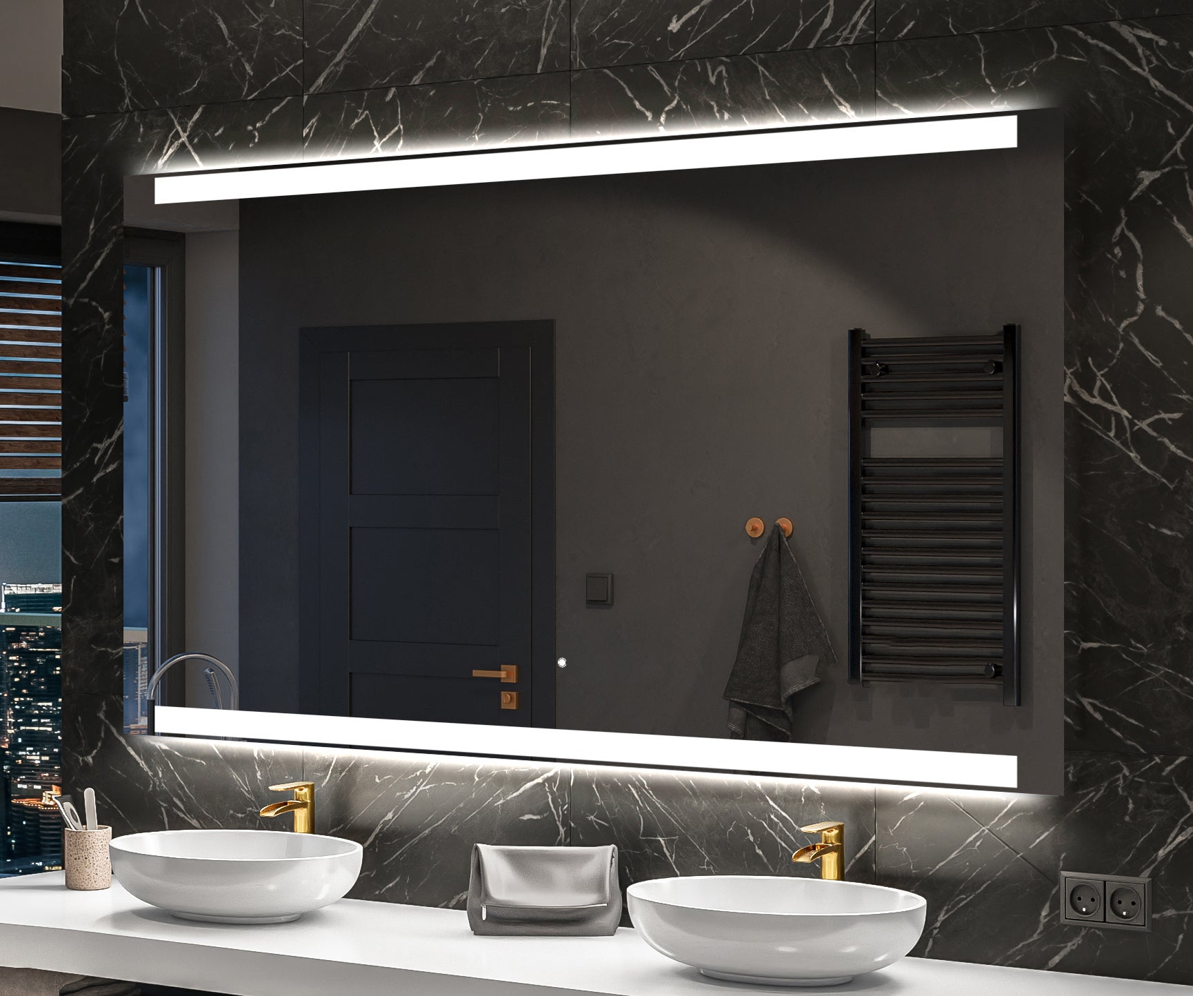FORAM Espejo De Baño Con Iluminación Luz LED 150x70 Cm Mila - Personaliza El Espejo De Pared Con Accesorios - Diferentes Tamaños Para Baño - Iluminado, Retroiluminación