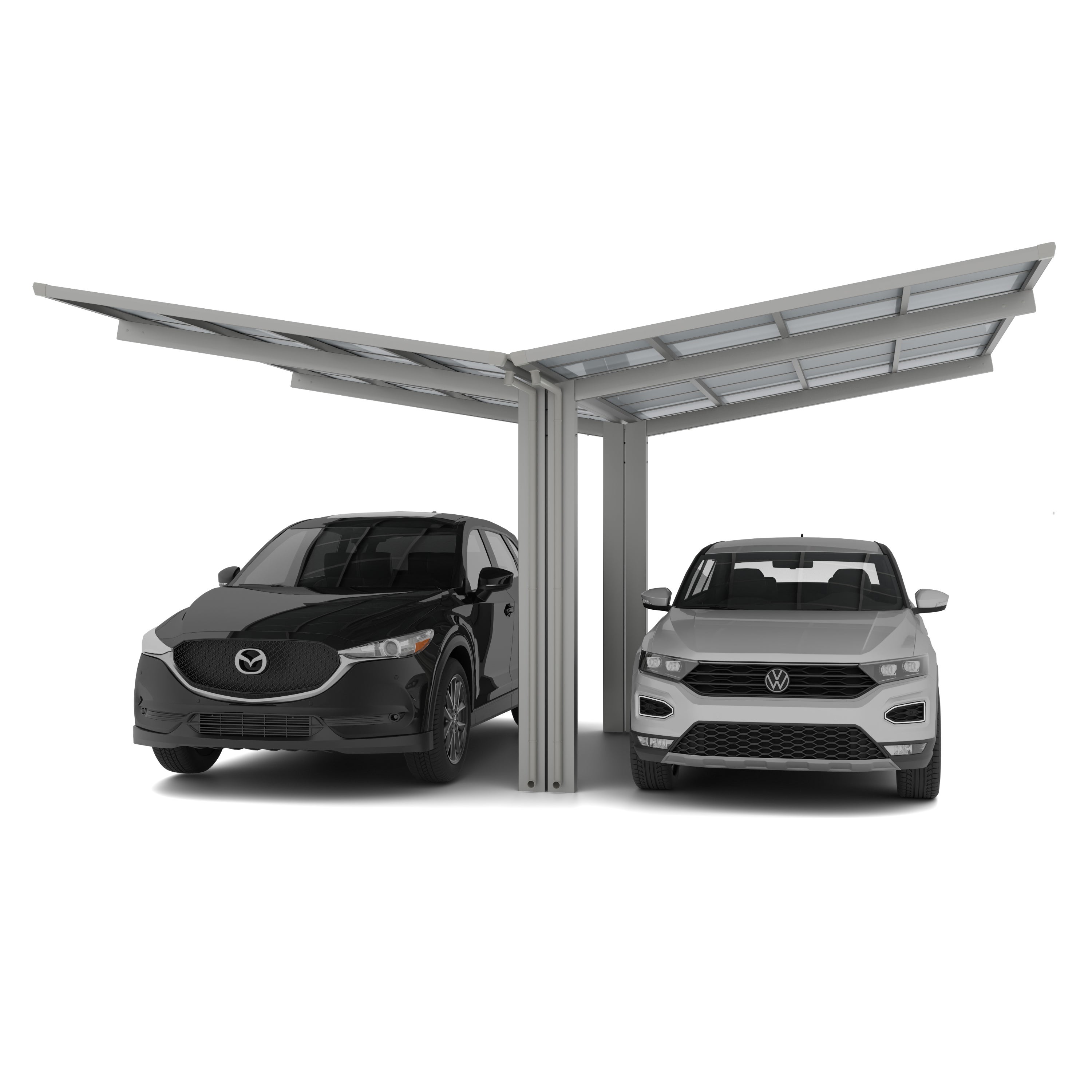 Carport double En Y, charge de toiture 100kg/m²- Anodisé coloris inox ...