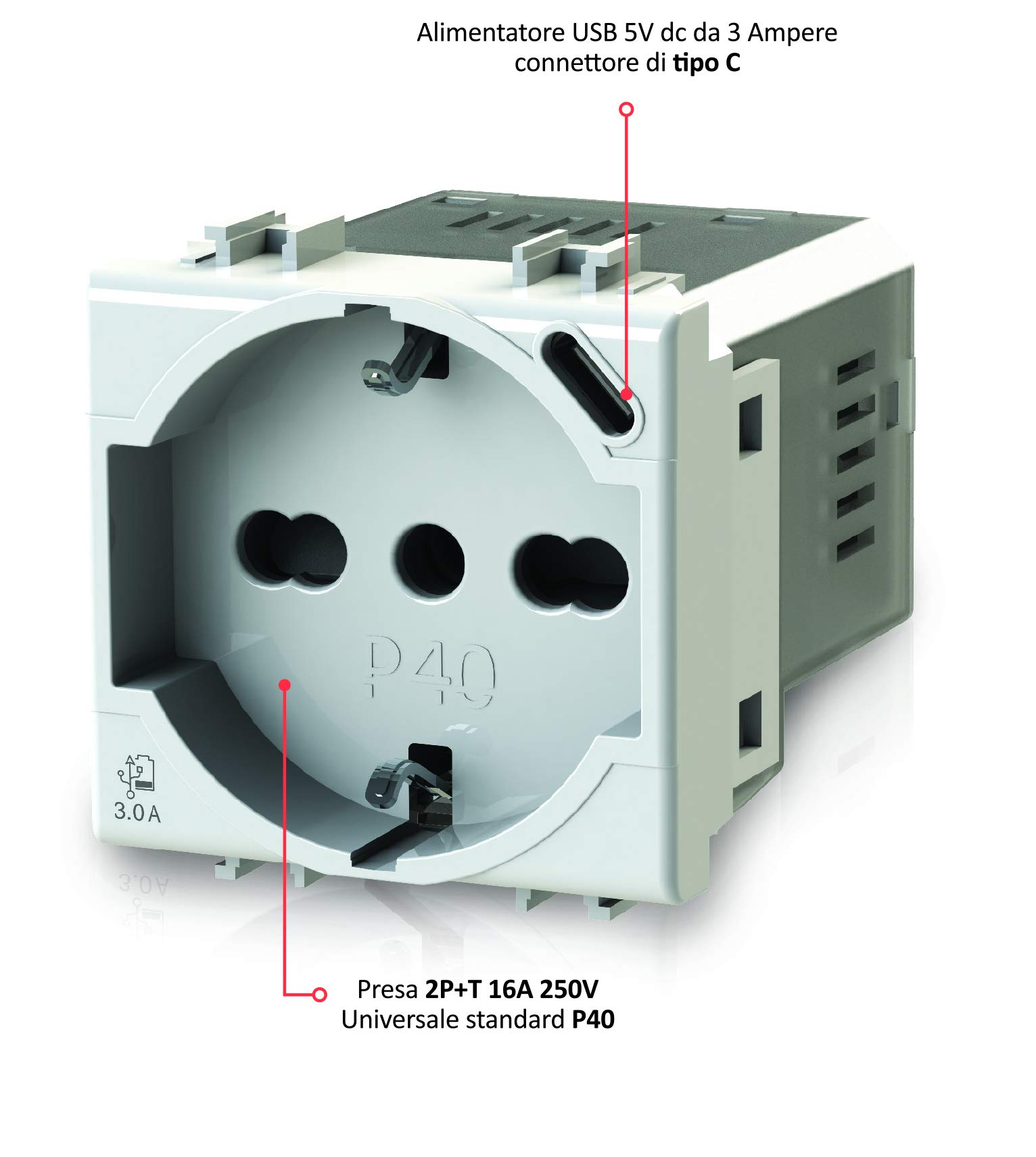 USB P40 3.0A compatibile con Bticino® LivingNow™ nera - 2