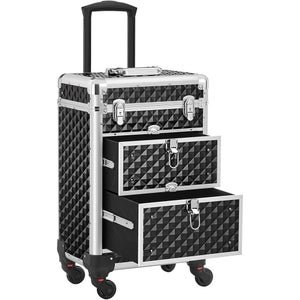 Relaxdays Valigetta Per Trucchi, Organizer Make-Up Per Cosmetici Con Specchio Hlp 125 X 31 X 23 Cm Vuoto Nero Bianco 78633692
