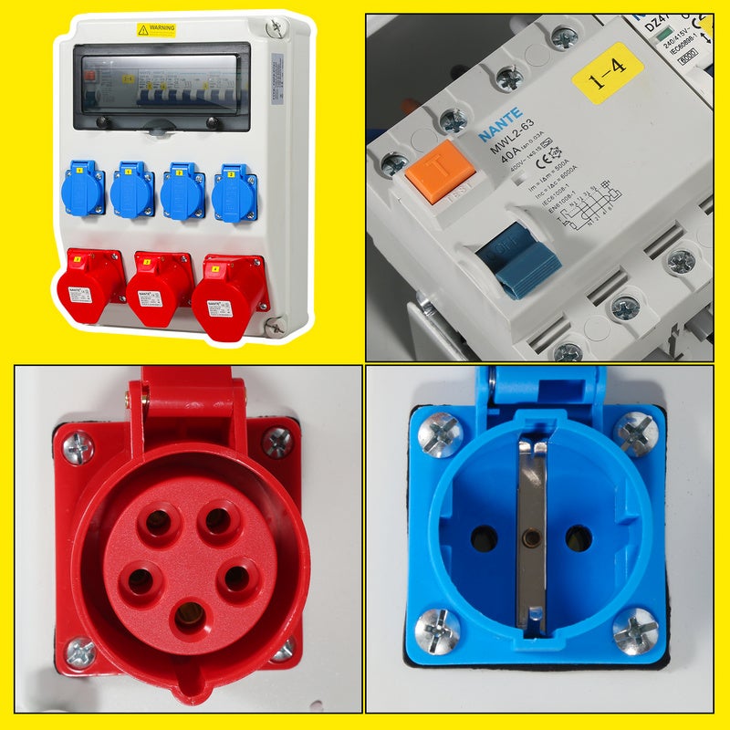 Distributore di corrente da muro con scatola da cantiere con magnetotermico e FI, distributore elettrico 1X32A 2X16A 4x230V MIT LS + FI - 4