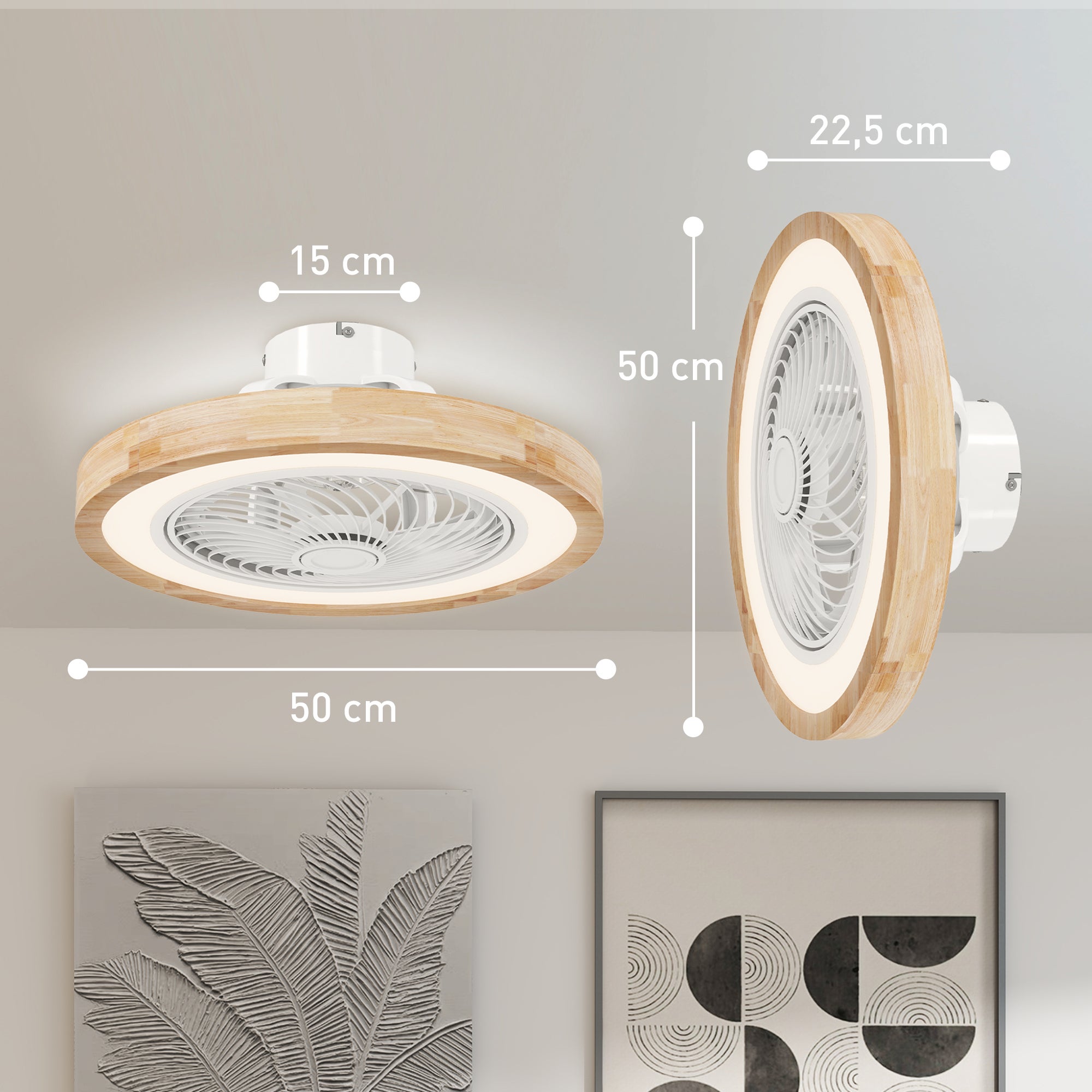 Ventilateur de plafond avec éclairage et télécommande,6 vitesses,luminosité réglable,moteur silencieux,marron clair - 4