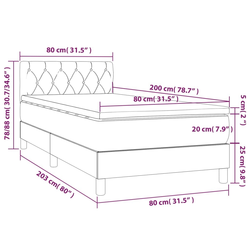 vidaXL Sommier à lattes de lit avec matelas et LED Noir 80x200cm - 8