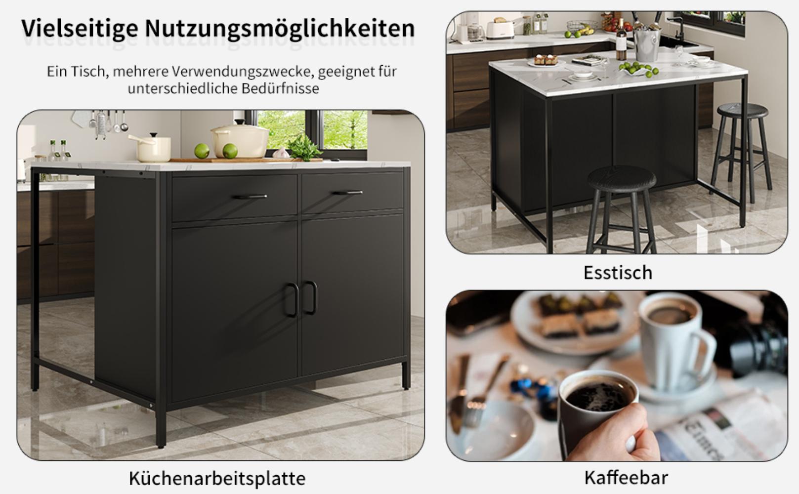 Table haute noire avec plateau effet marbre, pieds réglables, rangement pratique, design moderne pour cuisine et salon - 100×90×90cm - 7