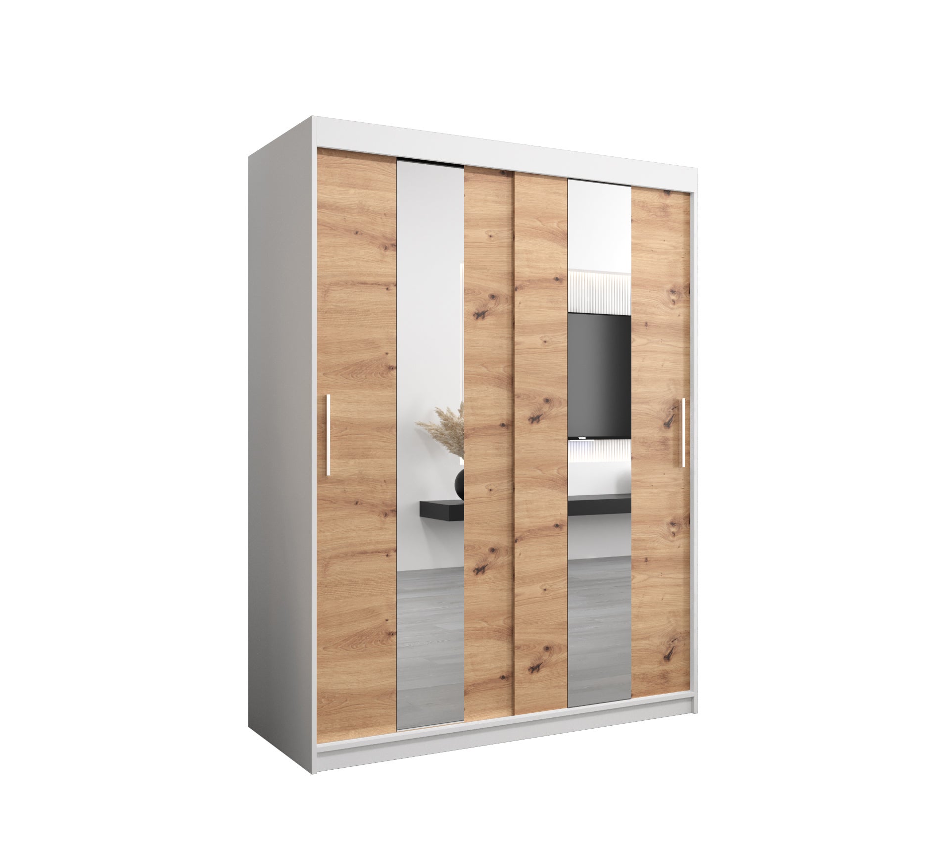 Szafa przesuwna garderoba POLE 150 x 62 x 200 cm Biały + Artisan - Abiks Meble