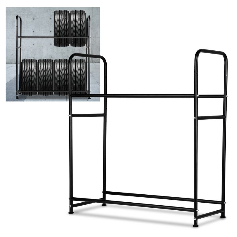 Fiqops Lot De 2 Supports De Pneus 8 Pneus 107x46x117cm - Capacité 180kg, Étagère Jantes Avec Housse, Idéal Garage Cave