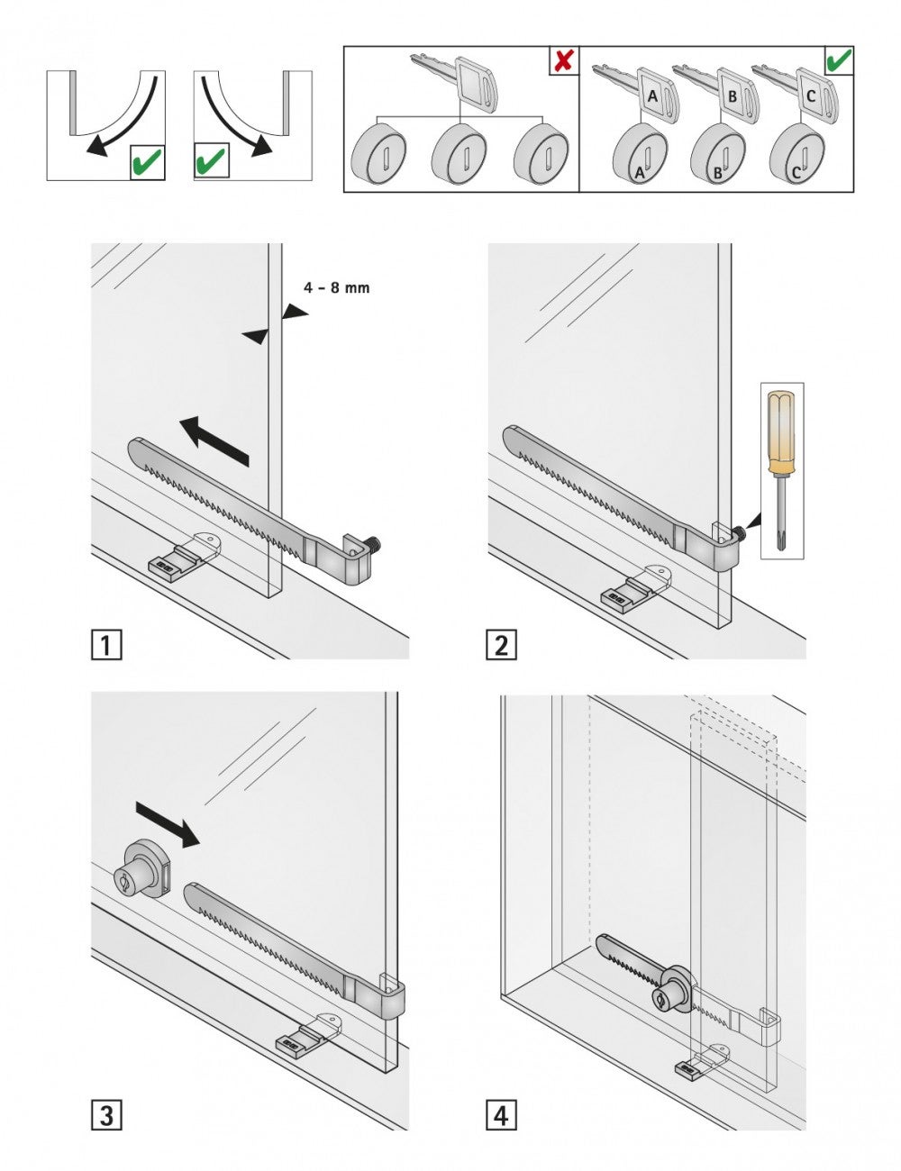 Serrure de vitrine acier en applique HETTICH, axe 22 mm - 2
