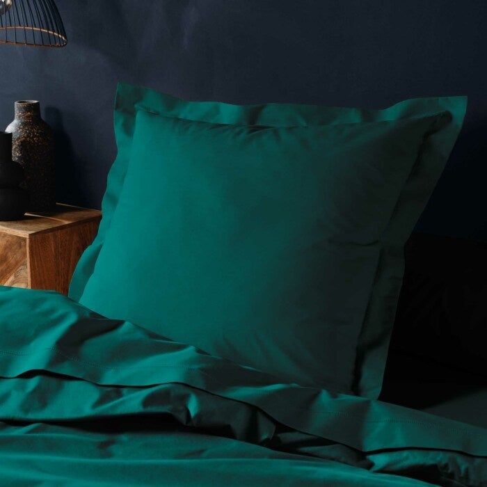 Taie d’oreiller 63 x 63 cm coton 57 fils Lina Emeraude – Volant plat avec point bourdon - 4