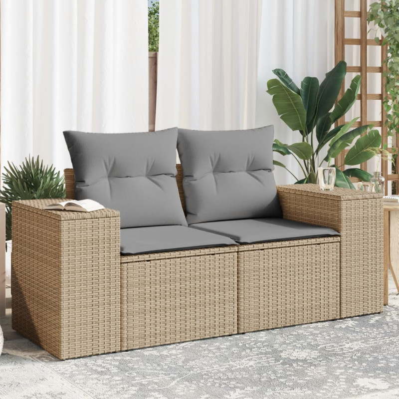 Sofa ogrodowa z poduszkami, 2-osobowa, beż, polirattan vidaXL