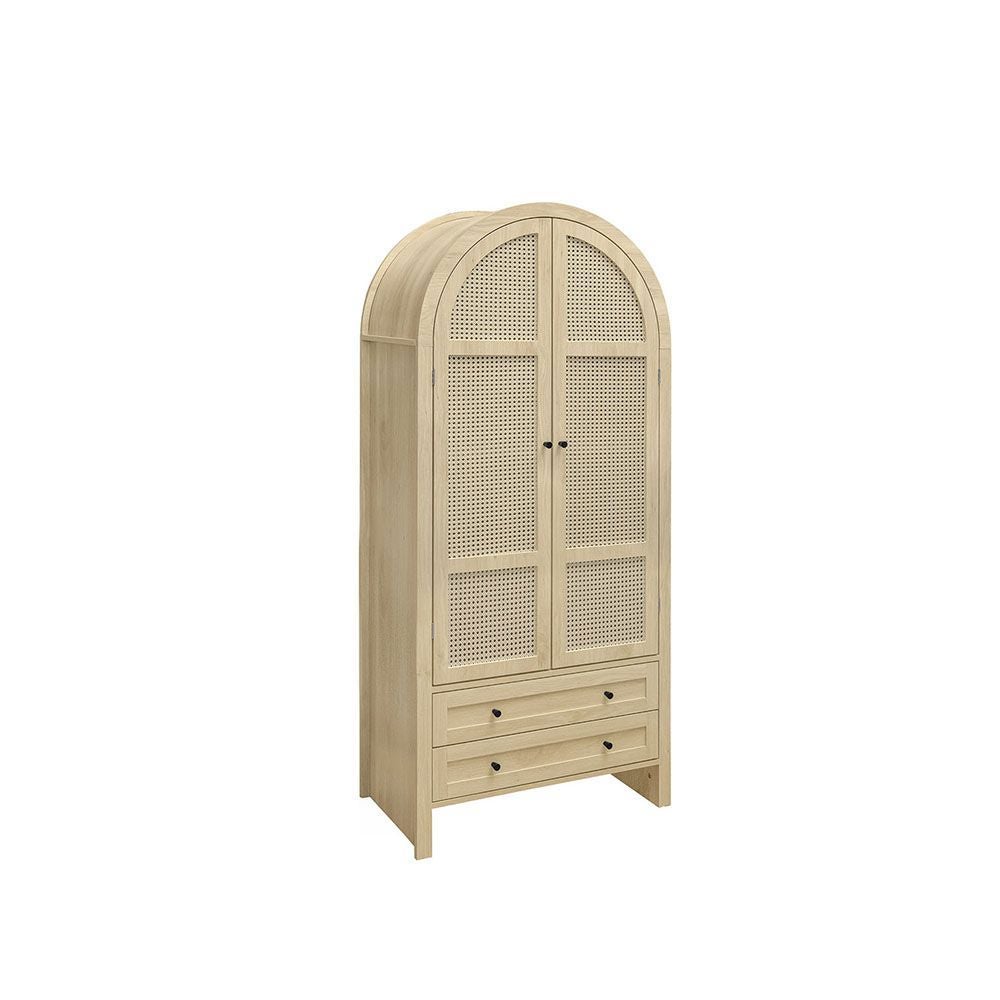 Armoire bohème 79x39.5x178 cm rotin tressé 2 tiroirs forme arc couleur naturelle - 5