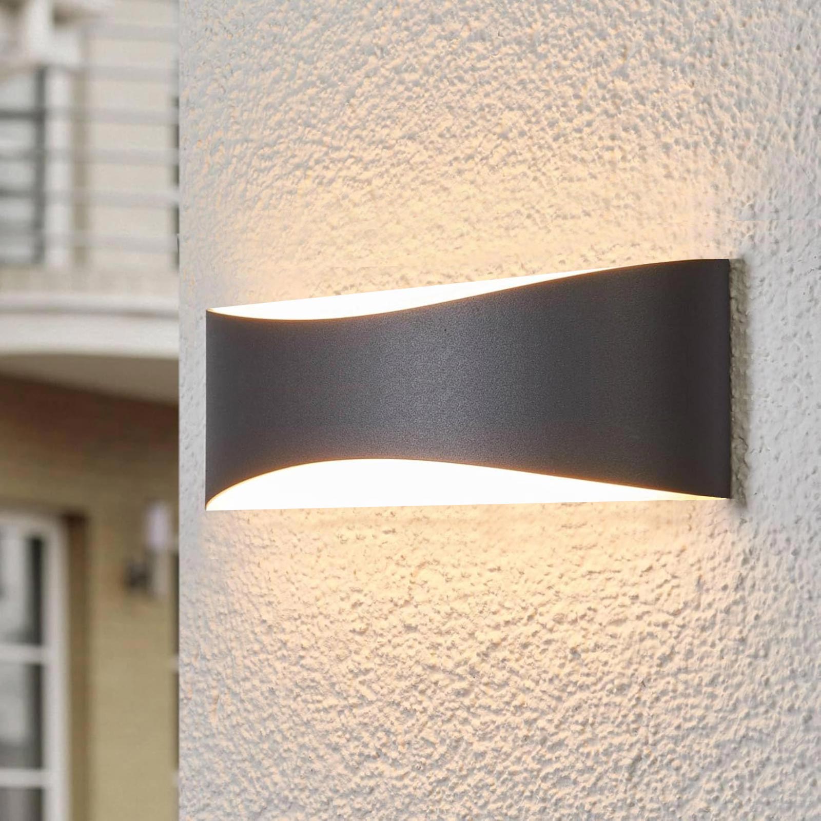 URIA nowoczesny kinkiet LED 11W IP65 wodoodporny aluminiowy szary podwójna emisja światła balkon ogród fasady wejście 230V