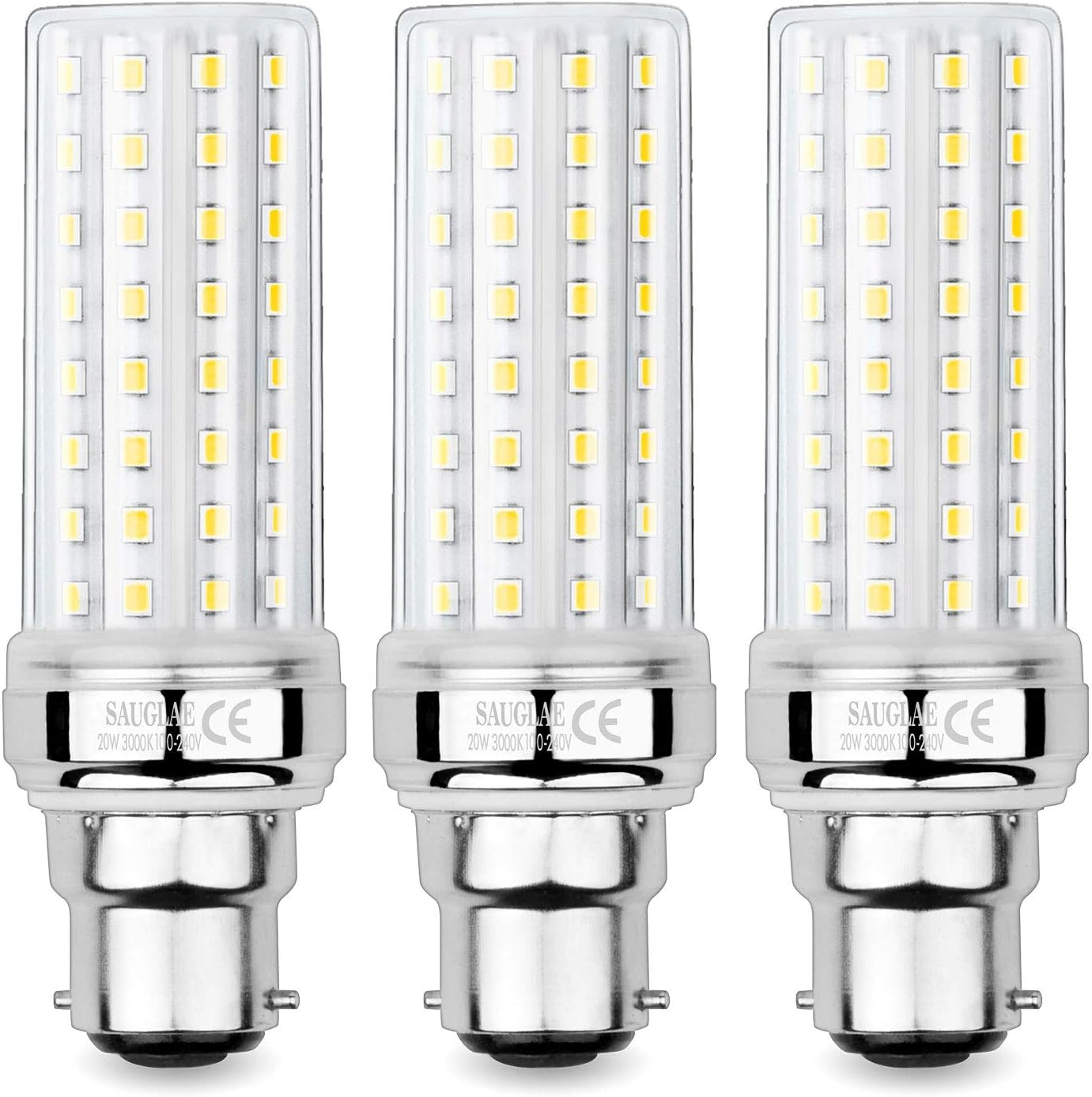 Żarówki LED kukurydza 20W (x3) – B22, 2300LM, 3000K Biały Ciepły, Zastępuje 150W, Mocne i Ekologiczne Oświetlenie