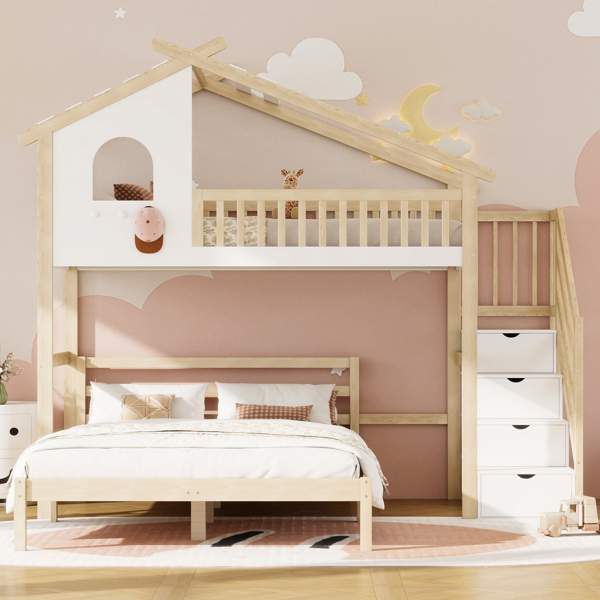 Lit superposé 140 x 200 cm - avec compartiments de rangement - avec bureau - avec lumière led - avec port usb - blanc (matelas non inclus Lit superposé 140 x 200 cm - avec compartiments de rangement - avec bureau - avec lumière led - avec port usb - blanc (matelas non inclus