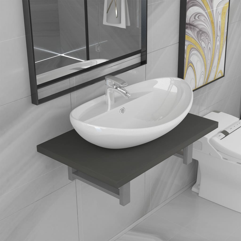 Mueble de baño de dos piezas, cerámica, gris.