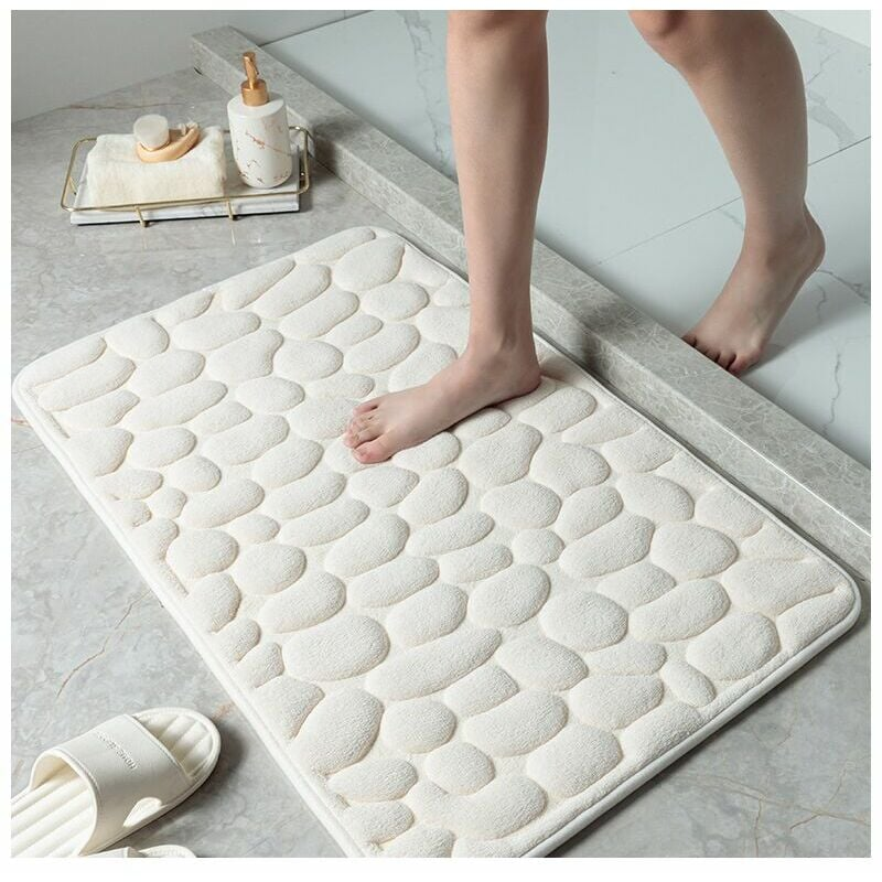 Tapis de sol en relief de galets, tapis de sol antidérapant absorbant l'eau pour entrée de salle de bain (blanc laiteux, 40 x 60 cm) - 4