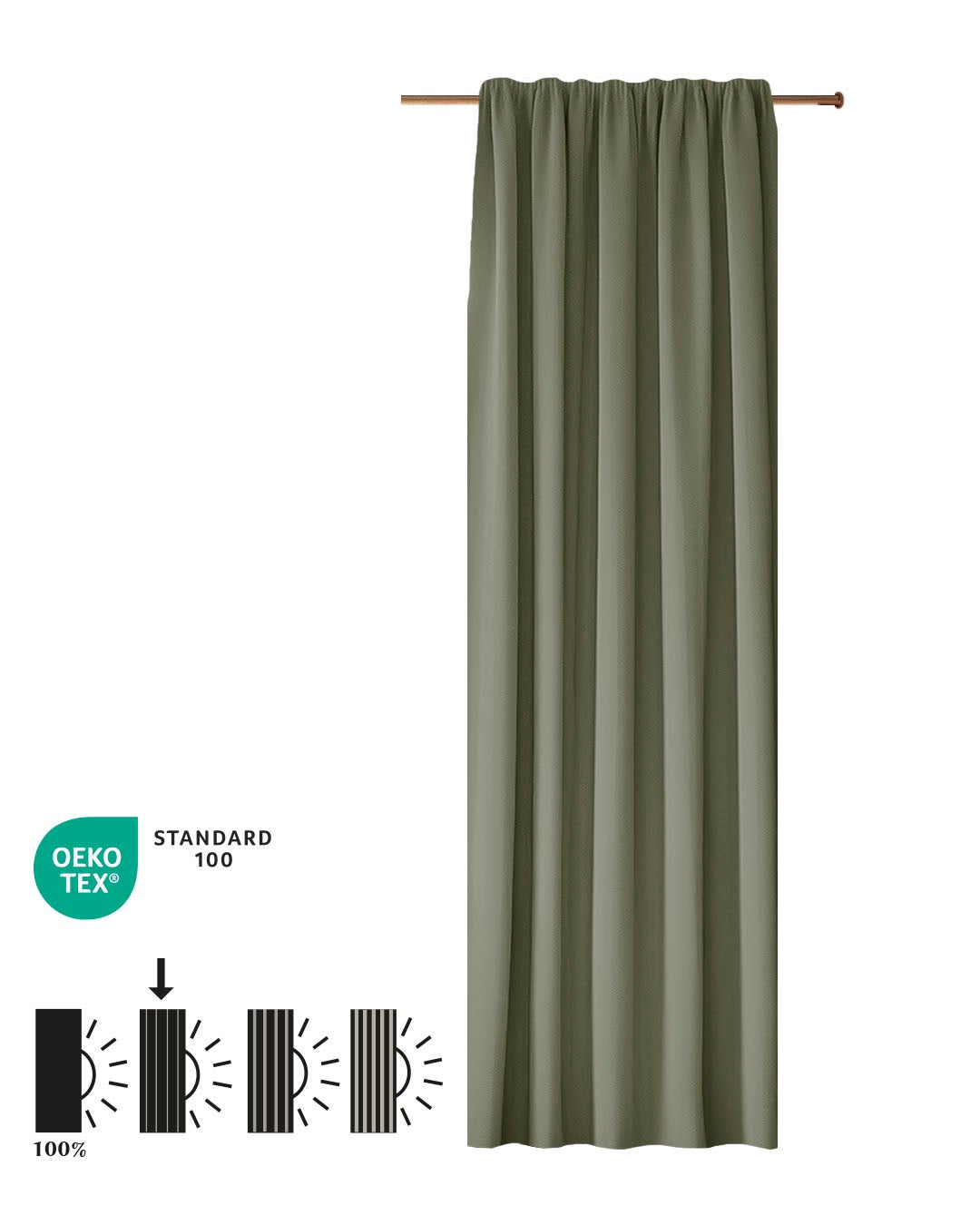 Rideau obscurcissant uni à galon fronceur - 140x270cm - Vert Olive - HOOMstyle - 2