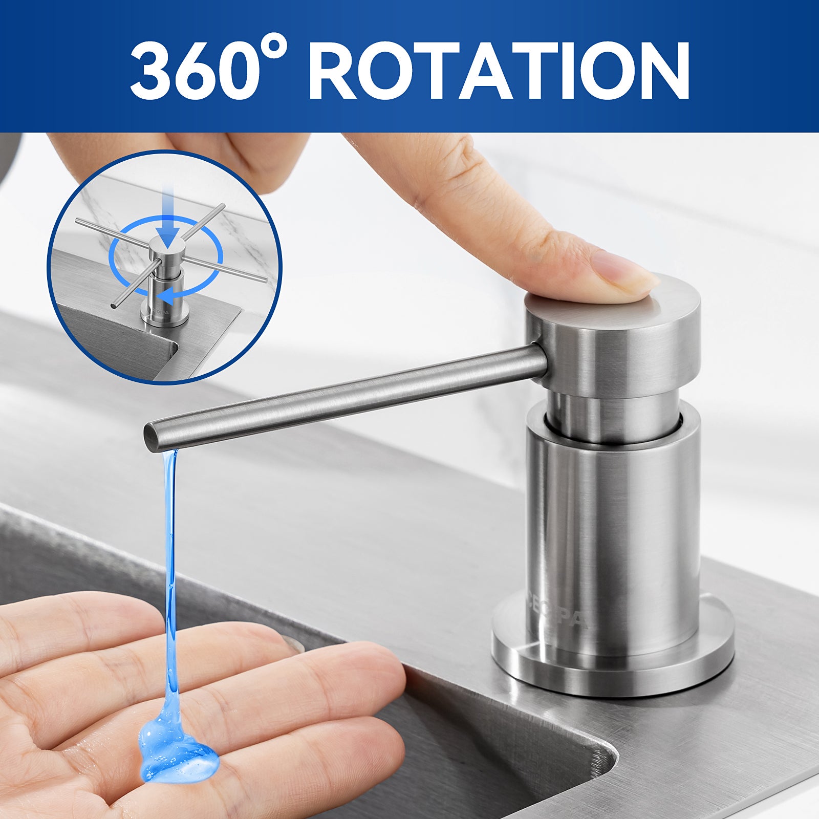 Lot de 2 Brossé Distributeur de Savon de Cuisine avec Récipient de 300ML + Tuyau d'extension en Silicone de 1,25M-Distributeur de Savon pour Evier - 5