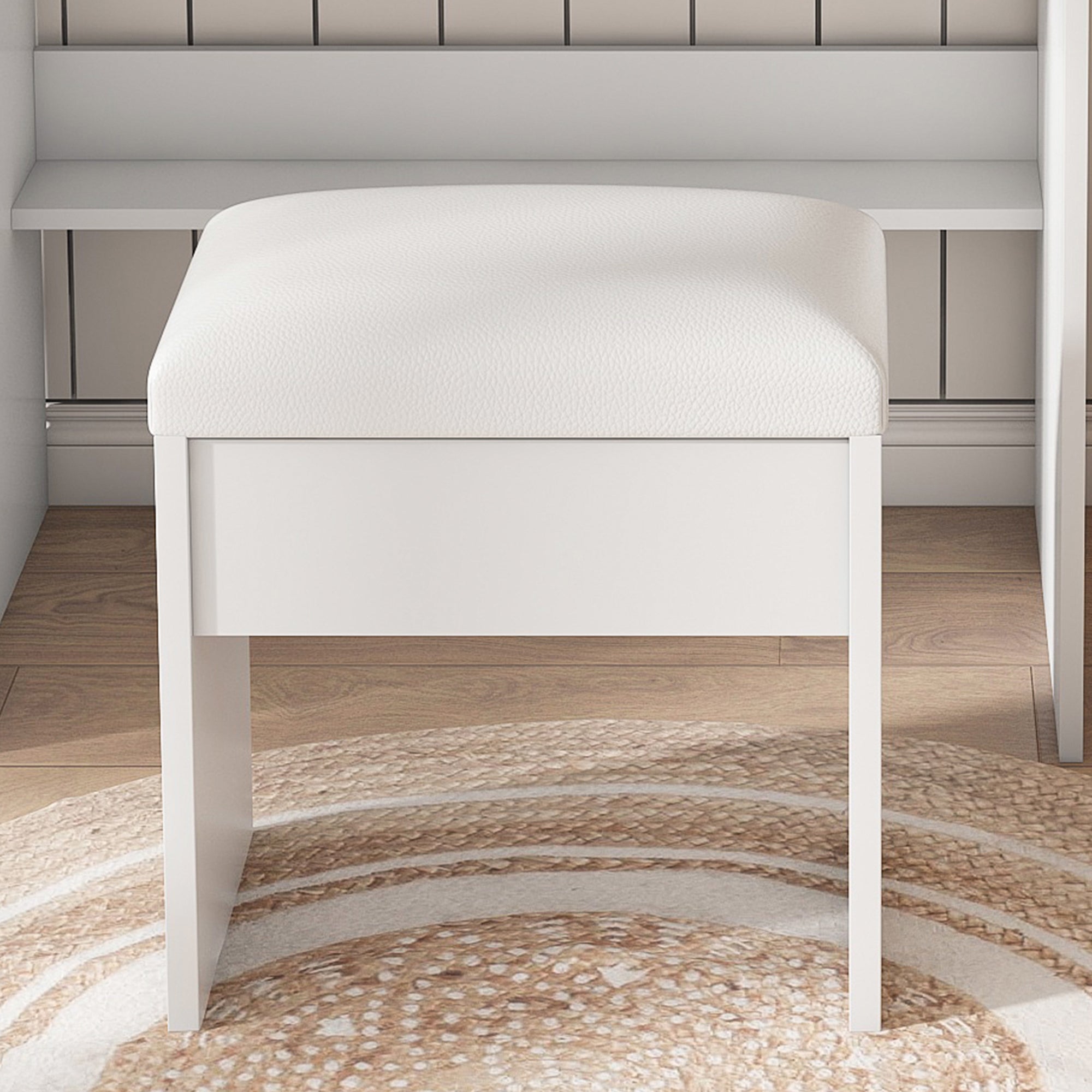 Coiffeuse 60x38x131.5 cm avec miroir, éclairage LED 3 modes, prise intégrée, MDF blanc - 4