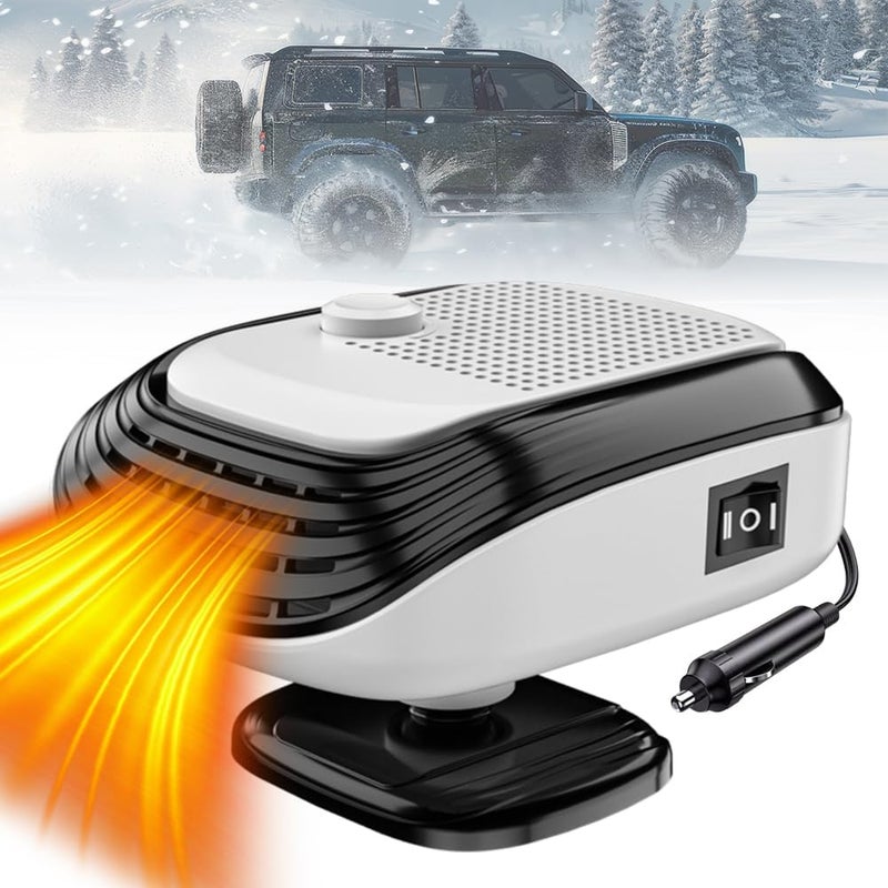 Ogrzewacz samochodowy 12 V, 120 W, dodatkowy grzejnik do ogrzewania i chłodzenia, wentylator z podstawą obrotową o 360 stopni (biały, 12 V)