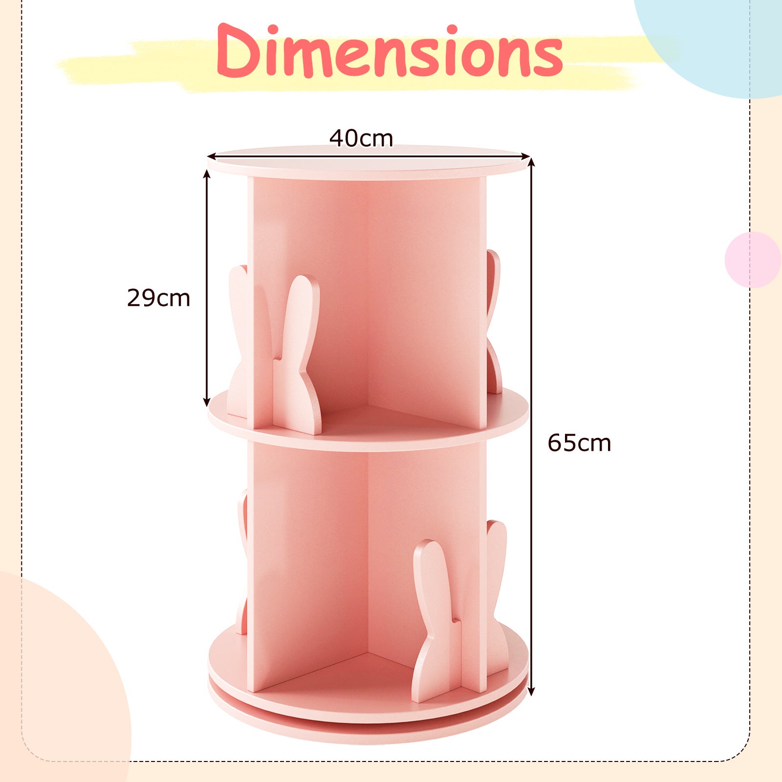 GYMAX Libreria Per Bambini Girevole A 360°, Scaffale Per Giocattoli Con Ripiani E Ganci, Mobile Salvaspazio Per Libri, Per Cameretta, Stanza Giochi, Soggiorno, Asilo Nido, 48 X 48 X 96 Cm