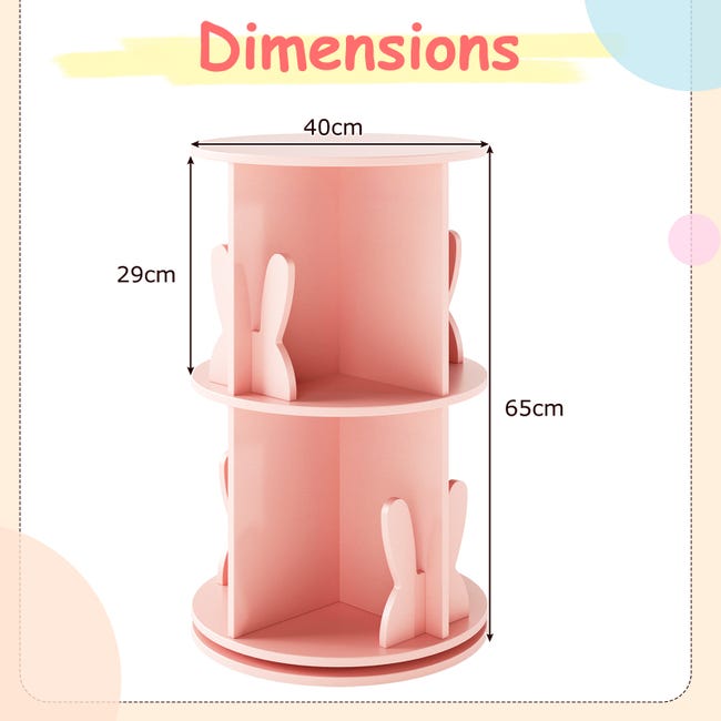 GYMAX Libreria Per Bambini Girevole A 360°, Scaffale Per Giocattoli Con Ripiani E Ganci, Mobile Salvaspazio Per Libri, Per Cameretta, Stanza Giochi, Soggiorno, Asilo Nido, 48 X 48 X 96 Cm