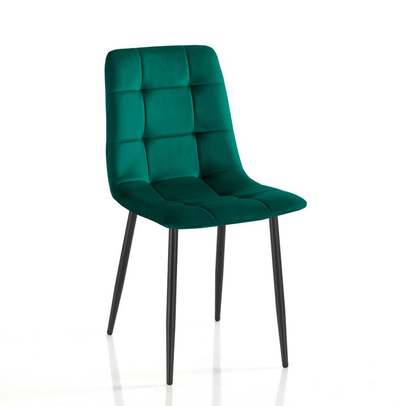 Zestaw 4 krzeseł FAFFY GREEN – ciemnozielony aksamit, czarny metal, niezdejmowane pokrycie, wys. 85 x szer. 42 x gł. 53, do jadalni