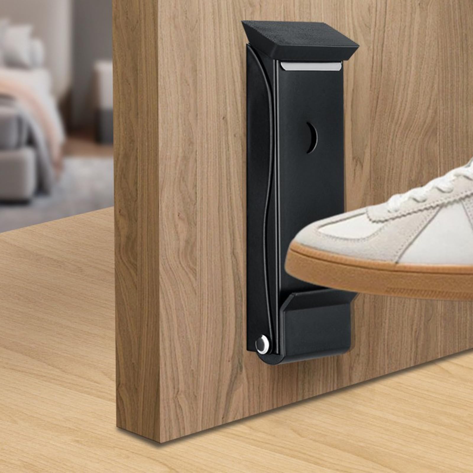 Butée De Porte, Arret De Portail Actionné Par Le Pied En Acier Inoxydable,Securite Porte D'entrée, Door Stopper Pour Tapis, Planchers En Bois, Noir - 2
