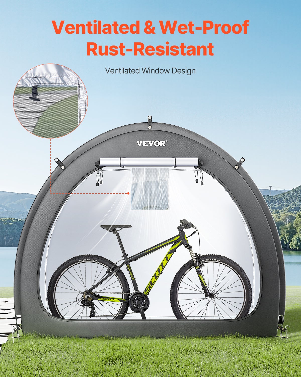 Abri à Vélo pour 4-5 Vélos,VEVOR Tente de Rangement Étanche Forme d'Éventail,Fenêtre Ventilée,Poteaux Fibre de Verre,Double Fermeture ÉclairPorte - 6