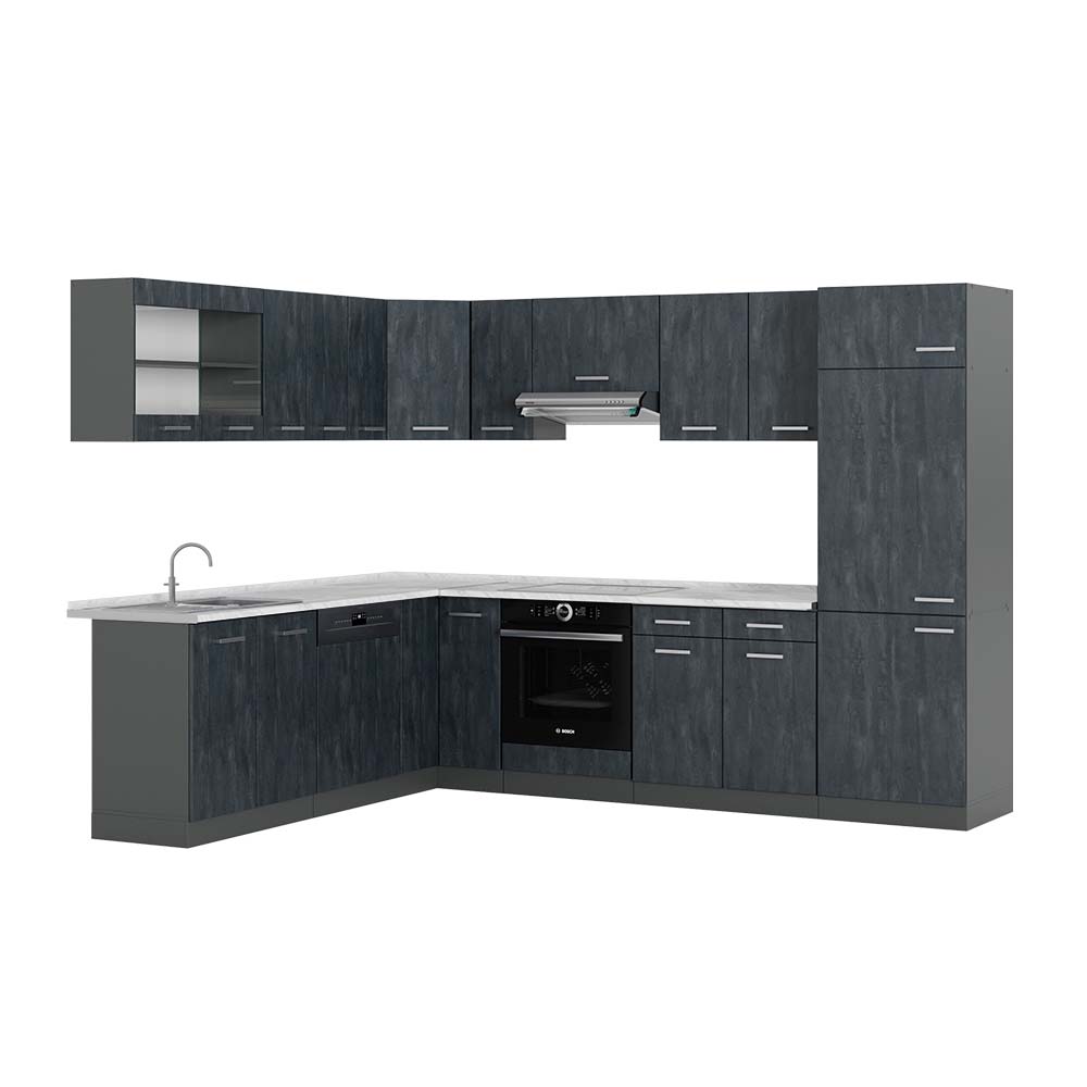 Vicco Kogoszczona kuchnia R-Line, Czarny beton/antracyt, 287 x 60 cm BP Marmur