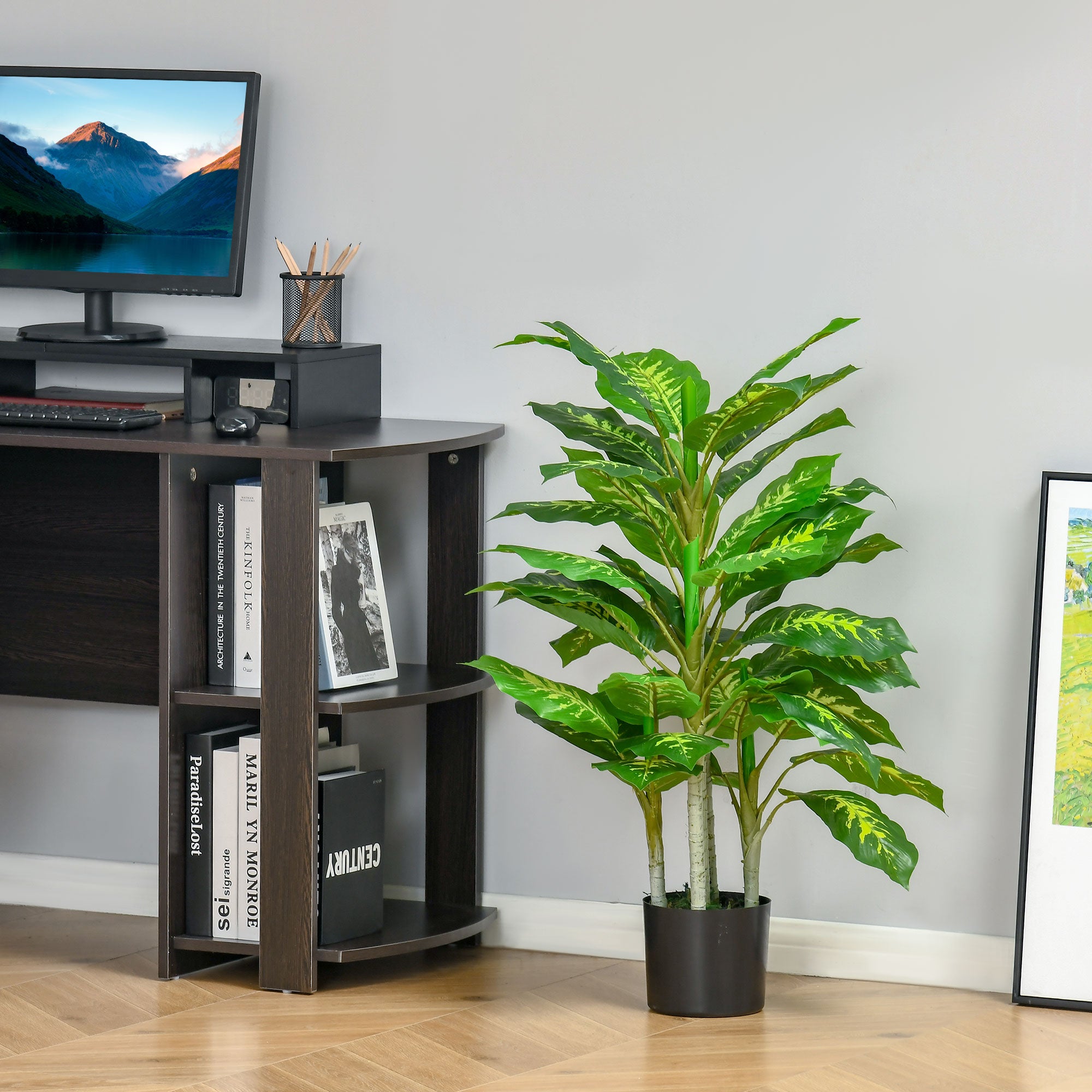 Planta Artificial Aglaonema HOMCOM Verde PEVA, PE, Aço, Cimento 17x17x95cm - 3