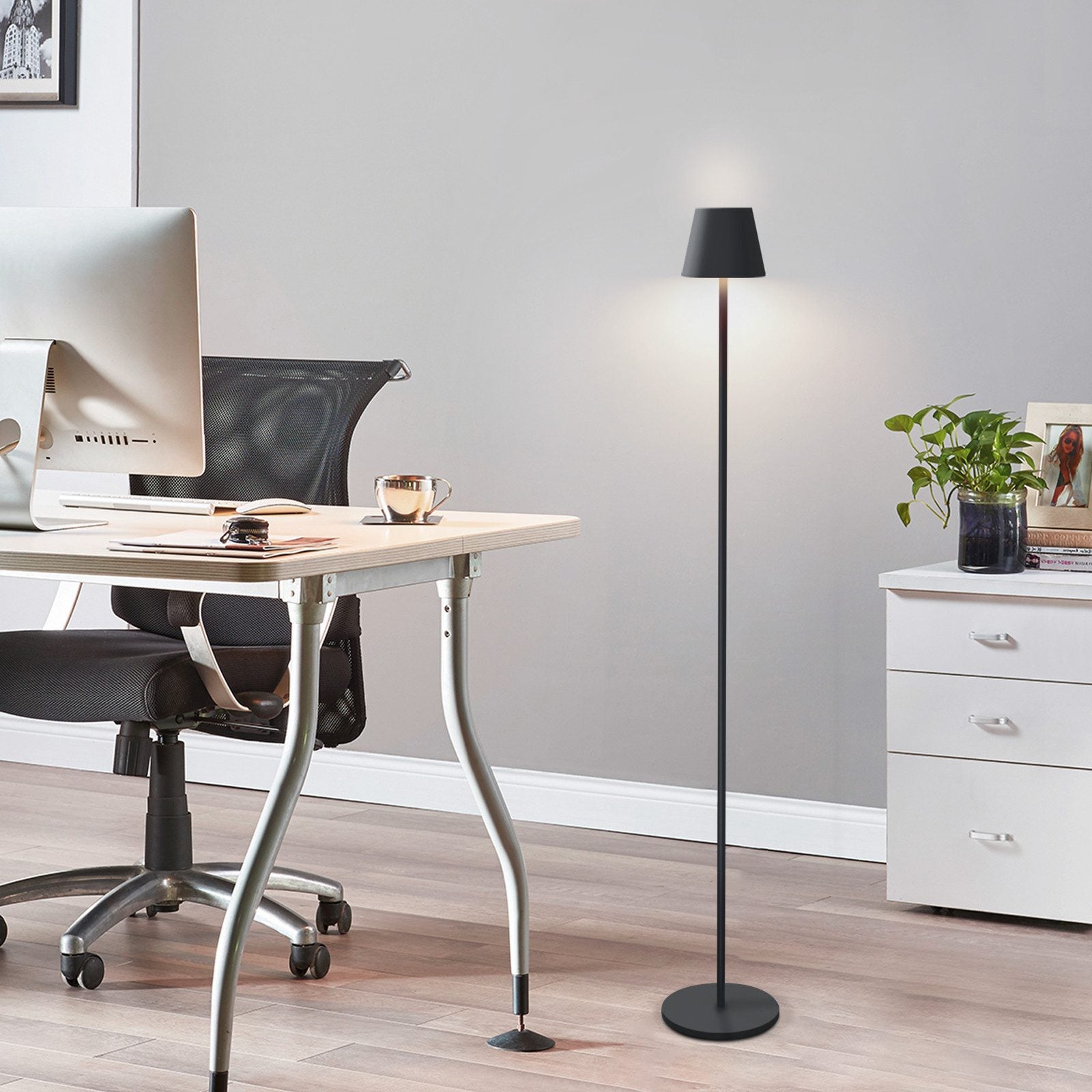 NETTLIFE Lampa podłogowa LED Czarna Nowoczesna Ściemnialna 125 cm 3 Temperatury Barwowe USB Salon - 7