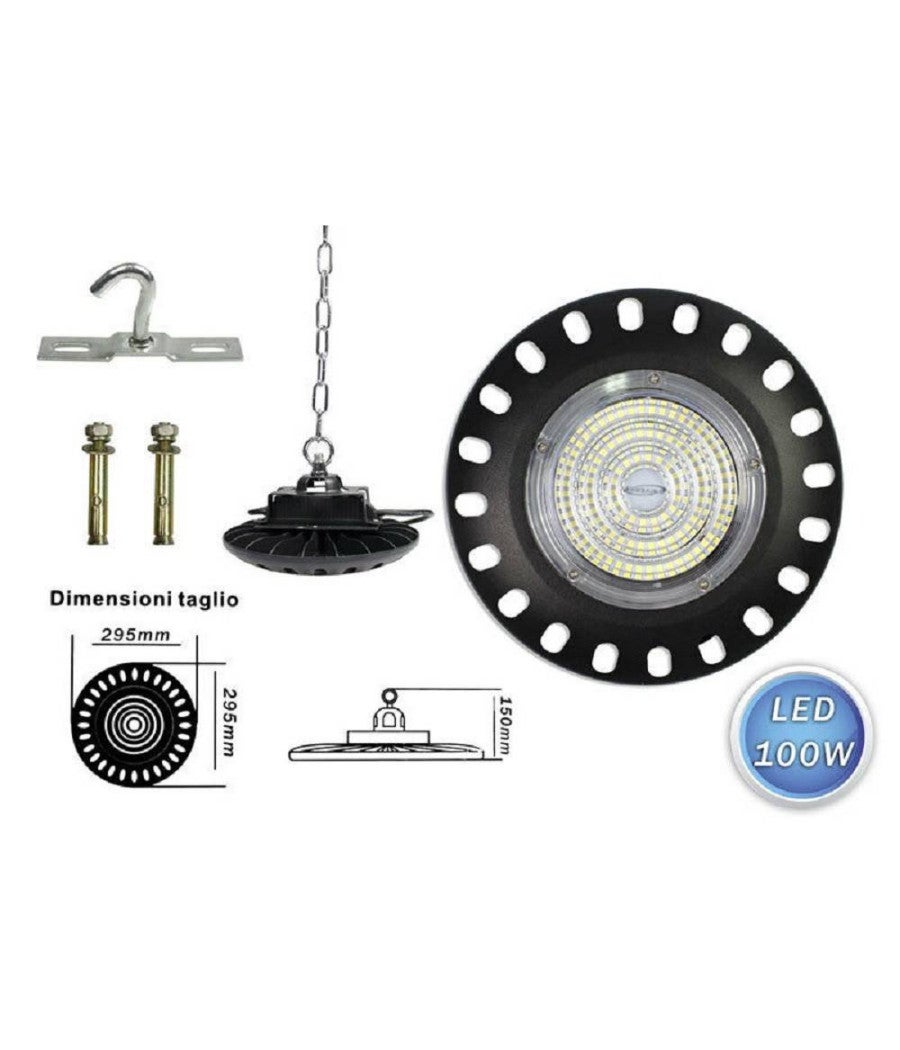 Trade Shop - Lampada Led Industriale A Disco Ufo Catena 100w Capannone Luce 6500k F100w-nf9 - - 4