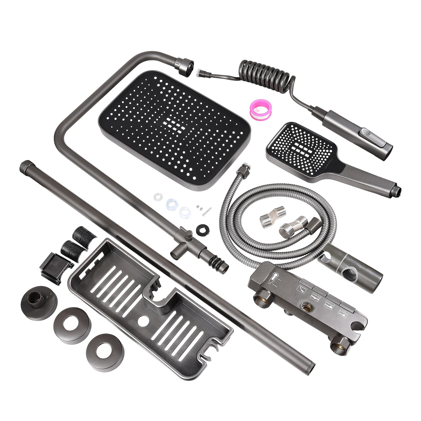 Colonne de douche noire, ensemble réglable en hauteur pour salle de bain, système avec mitigeur et affichage de température - 9