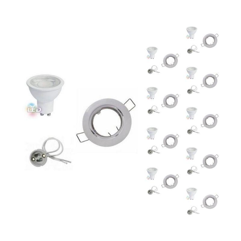 Kit Spot Led Gu10 Encastrable 8w Orientable Rond Blanc Pack De 10