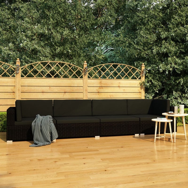 4-częściowa sofa ogrodowa, poduszki, rattan PE, czarna vidaXL