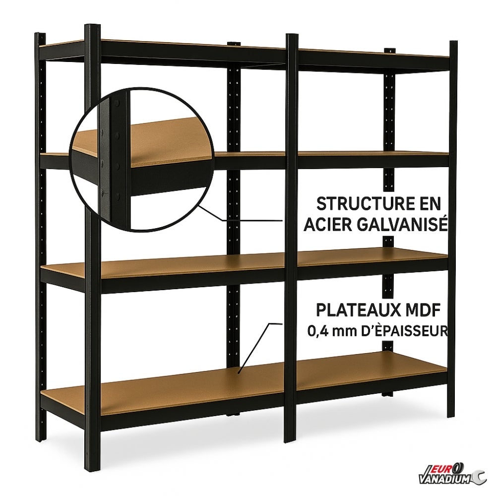 EURO VANADIUM - Etagère pour charges lourdes, 160 x 40 x160 cm, Capacité 640 kg - Etagère de rangement Modulable - Noir - 40 cm - Noir - 3