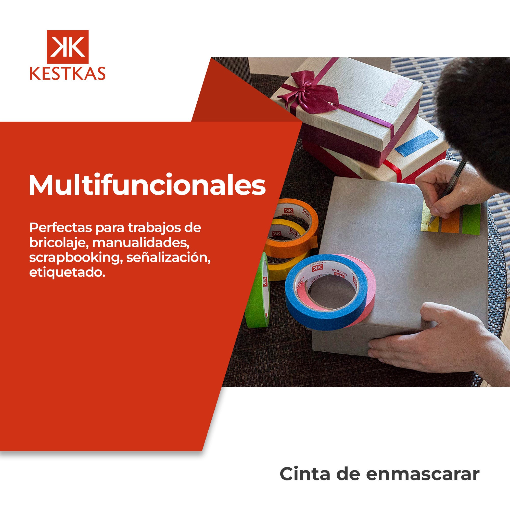 Cinta de Carrocero 25m x 25mm 6 colores KESTKAS - Cinta de Pintor - Cinta para Pintar Removible sin Residuos - 4