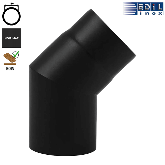 Coude 45° émaillé noir mat Edilinox - Diamètre 180 mm