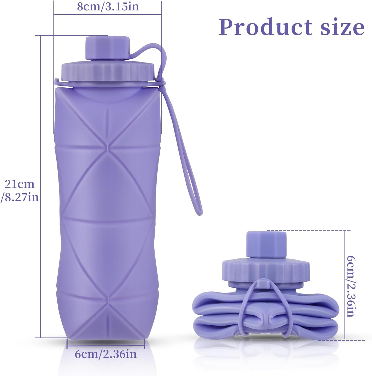 Gourde de voyage pliable en silicone 600 ml (20 oz), réutilisable, étanche, sans BPA, avec bandoulière, verte - 6