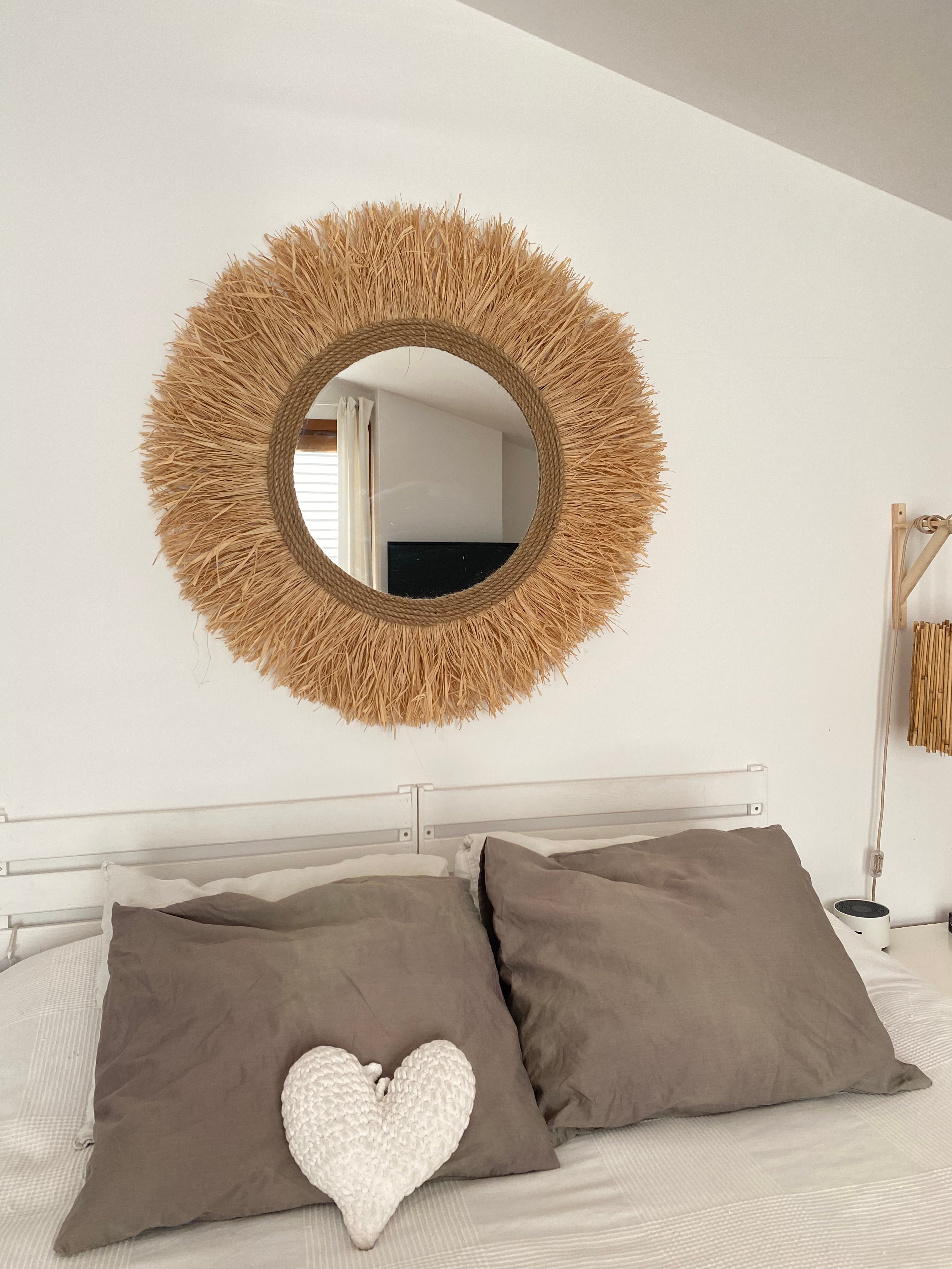 Ozdobne lustro ścienne z rafii i naturalnych włókien – RAFFIA CORD Ø całkowita 80 cm - 9