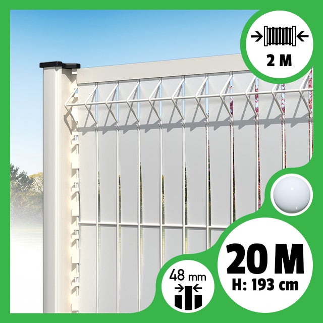 Kit 20m occultation lattes aluminium pour panneau rigide maille 55 - H 1m93 x 2m Blanc
