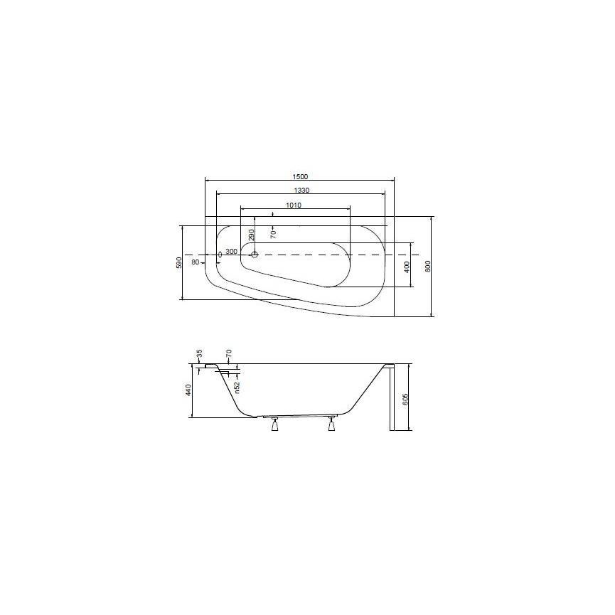 Baignoire d'angle asymétrique Luna 150 Cm Avec Tablier - Orientation: Droit - 4