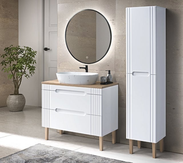 Meuble sous lavabo de salle de bain - Blanc alpin - L80-H62-P45,8 - FUJI