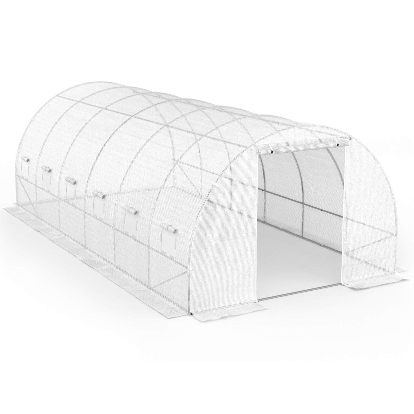 Serre de jardin tunnel 18m² 6 x 3 x 2 m acier galvanisé + bâche anti-UV avec porte et fenêtres CRIMÉE blanche - 3