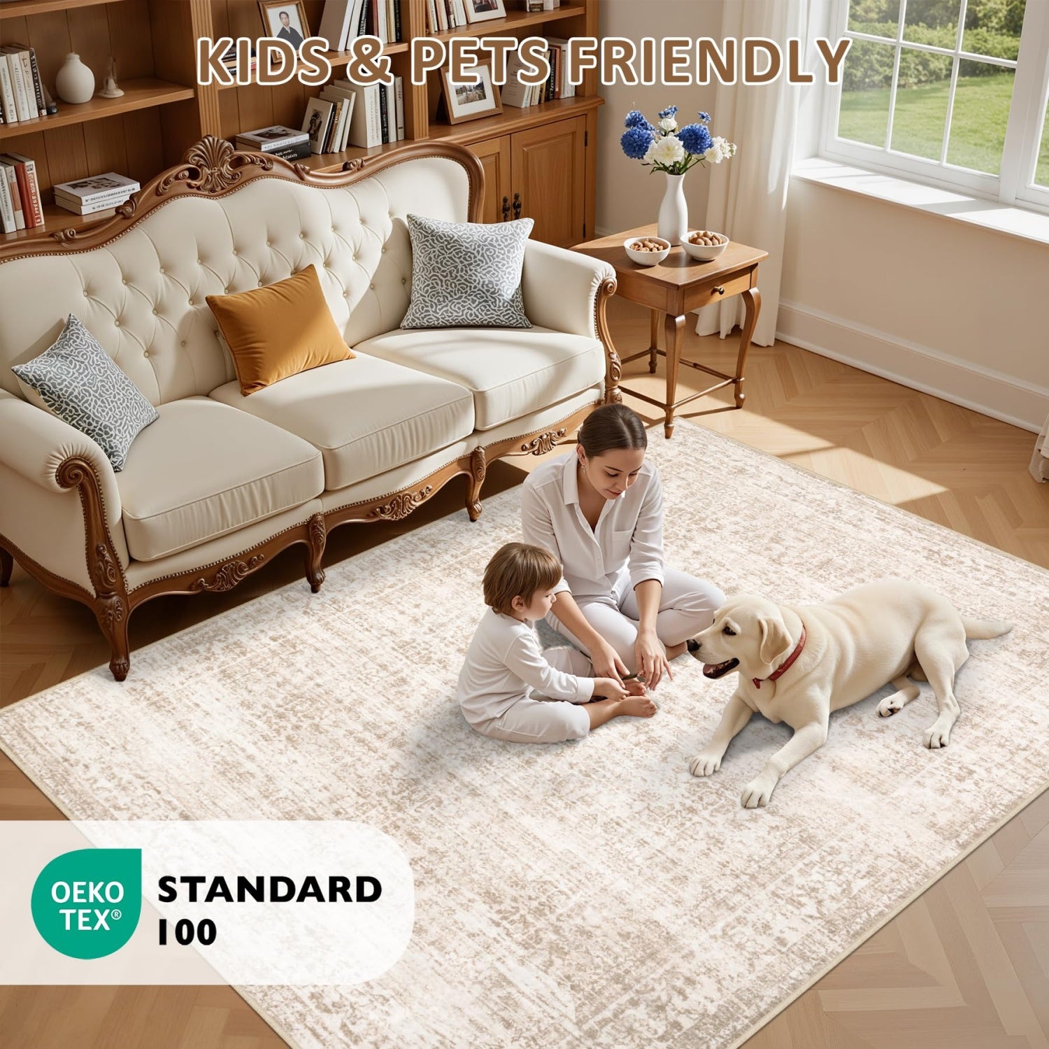 ZAEWRY Tapis bohème, tapis de chambre et de salle à manger, tapis de sol lavable, tapis antidérapant pour salon (160 * 230 cm) - 5