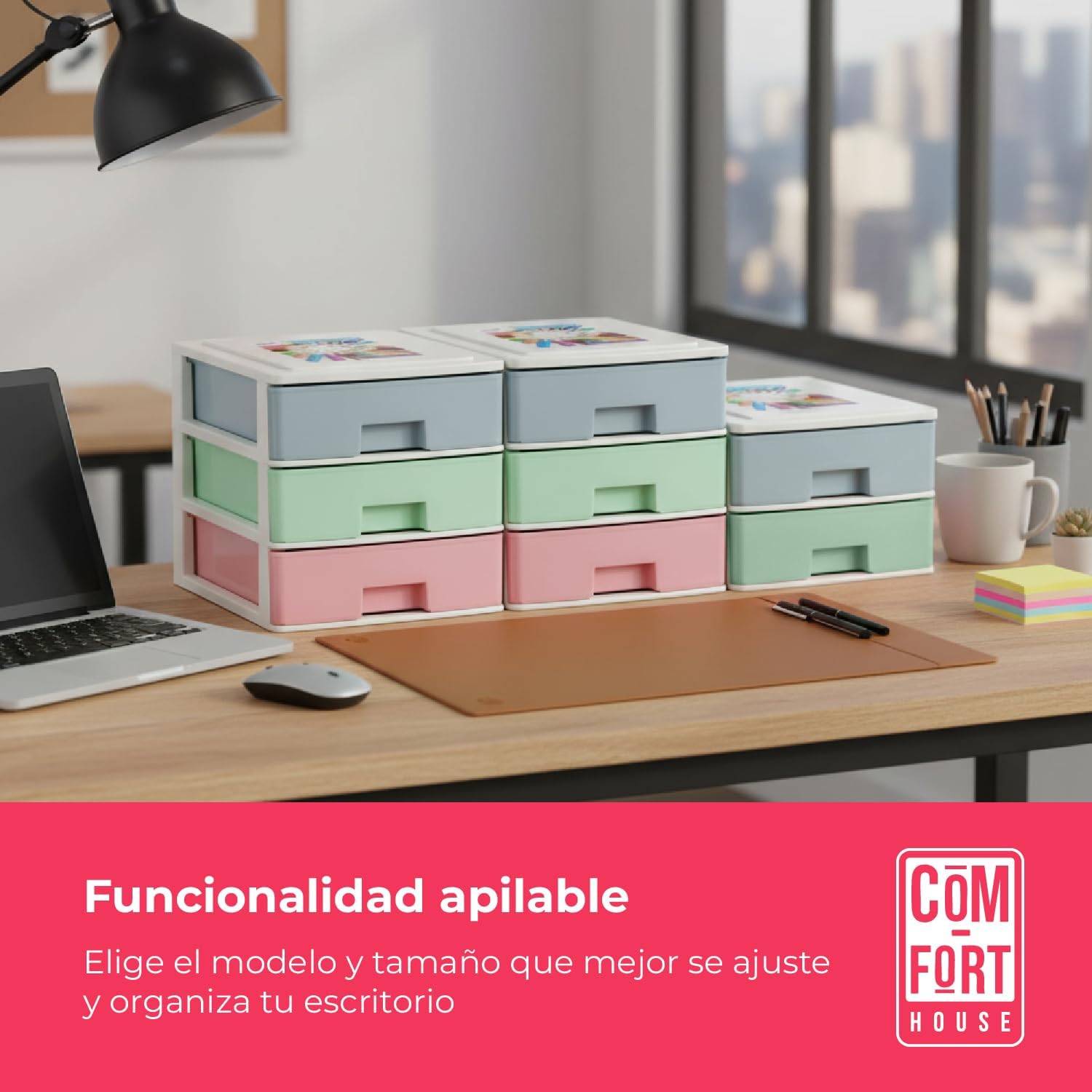 COM-FORT HOUSE | Cajonera Apilable de Plástico | Modelo Multicolor | Color Blanco | Modelo de 2 Cajones | Cajones de Almacenamiento Modular - 5