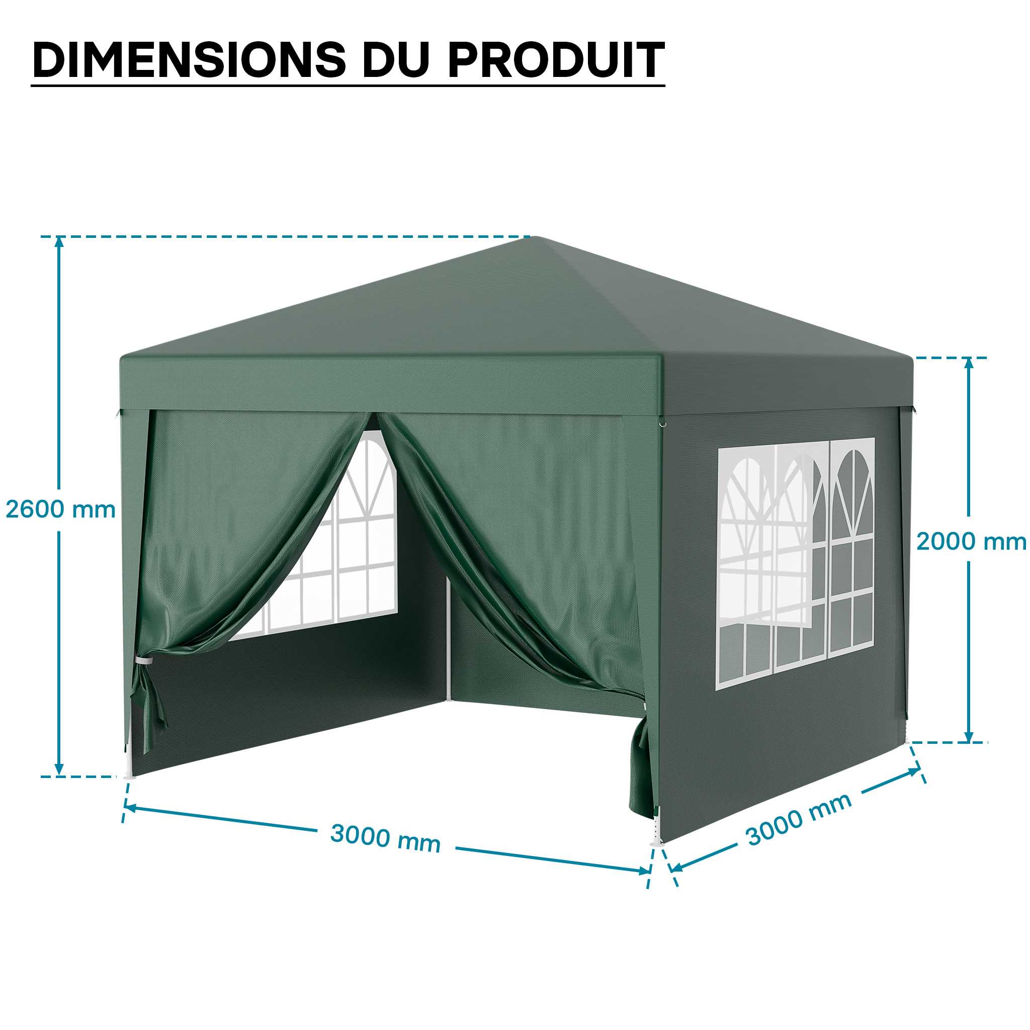 Pavillon 3 x 3 m en vert avec protection UV 50+, gazebo de jardin avec côtés amovibles, tente de réception avec fenêtres pour terrasses et… Wiltec - 7