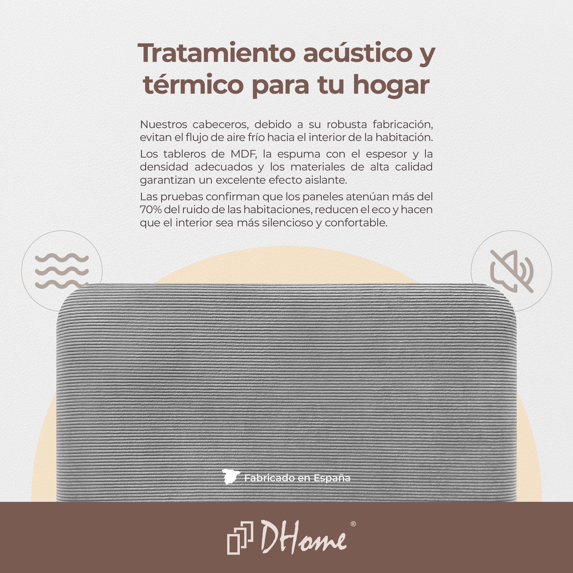 DHOME Cabecero Tapizado en Pana Liso Redondeado para Pared Acústicos Cabeceros Absorbentes Cabezal Cama Dormitorio (Gris, 160cm Dual) - 6