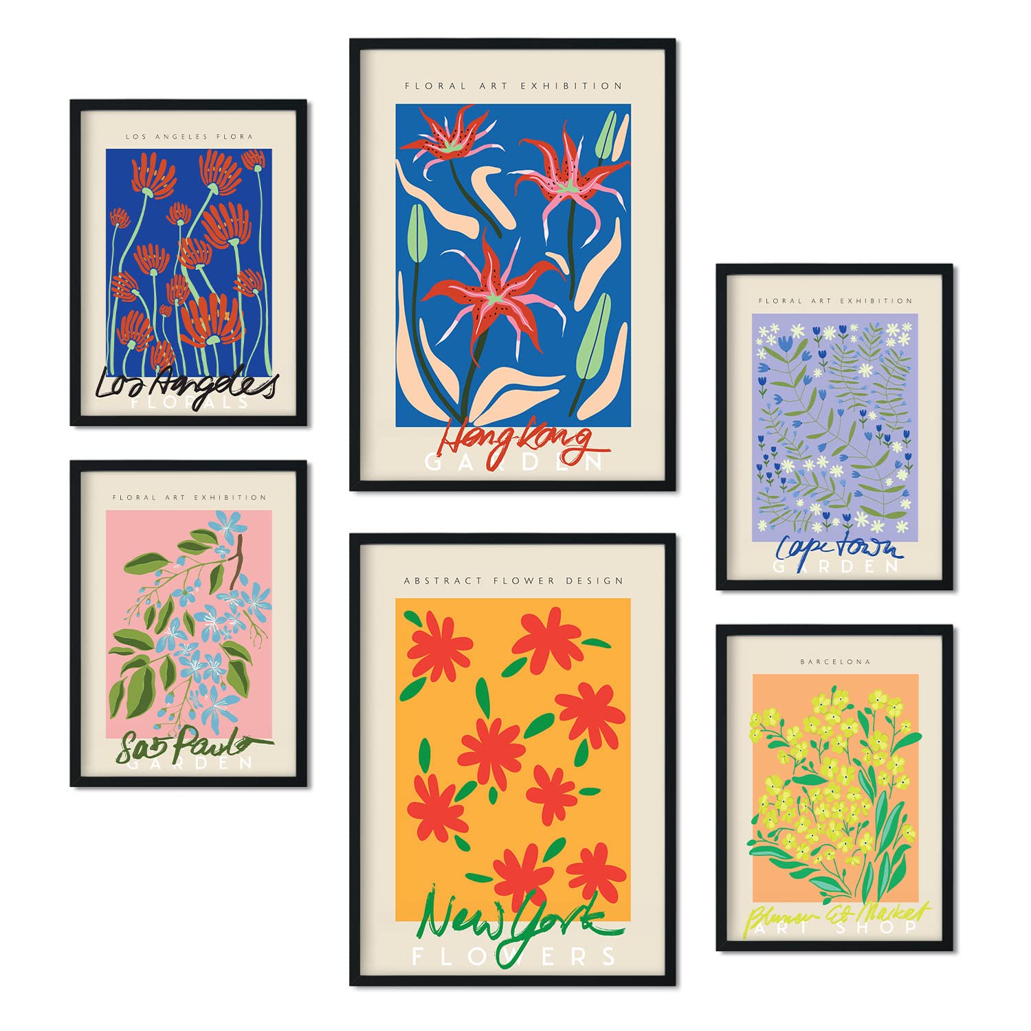 Set de 6 pósteres de galeria floral. coleccion de láminas con estetica collage para la tamanos a3 y a4 sin marco